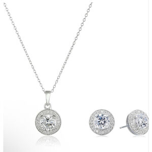 Women's Unbranded Silver Halo Cubic Zirconia Necklace & Earring Set, One Size